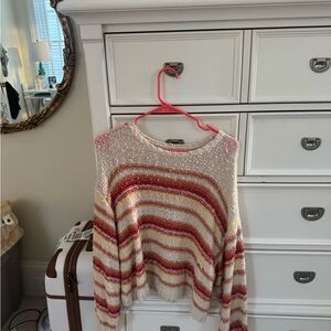 Billabong Women's Sweater in Red, Yellow, and Cream Stripes